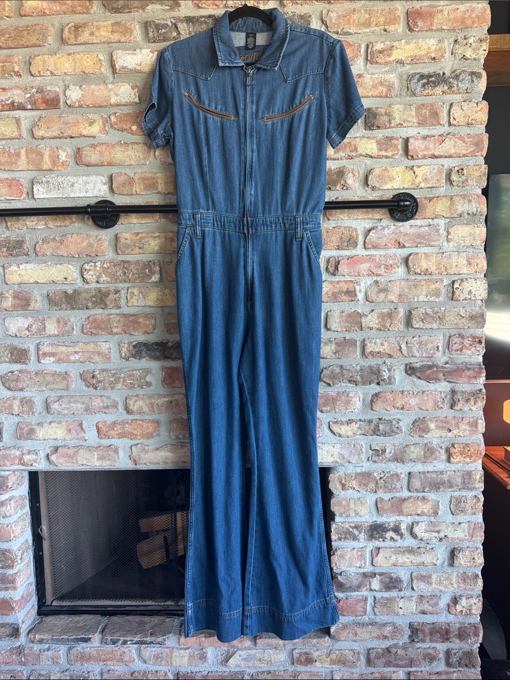 Wrangler Blue Denim Zip-Front Jumpsuit with Western Detailing